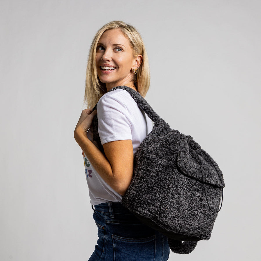 color: Dark Grey Backpack with Dove Grey Mini Letters - hover